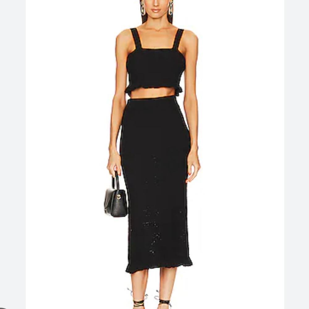 AQUA Crochet Crop Top & Midi Skirt Set - 100% Cotton - Black - Size S